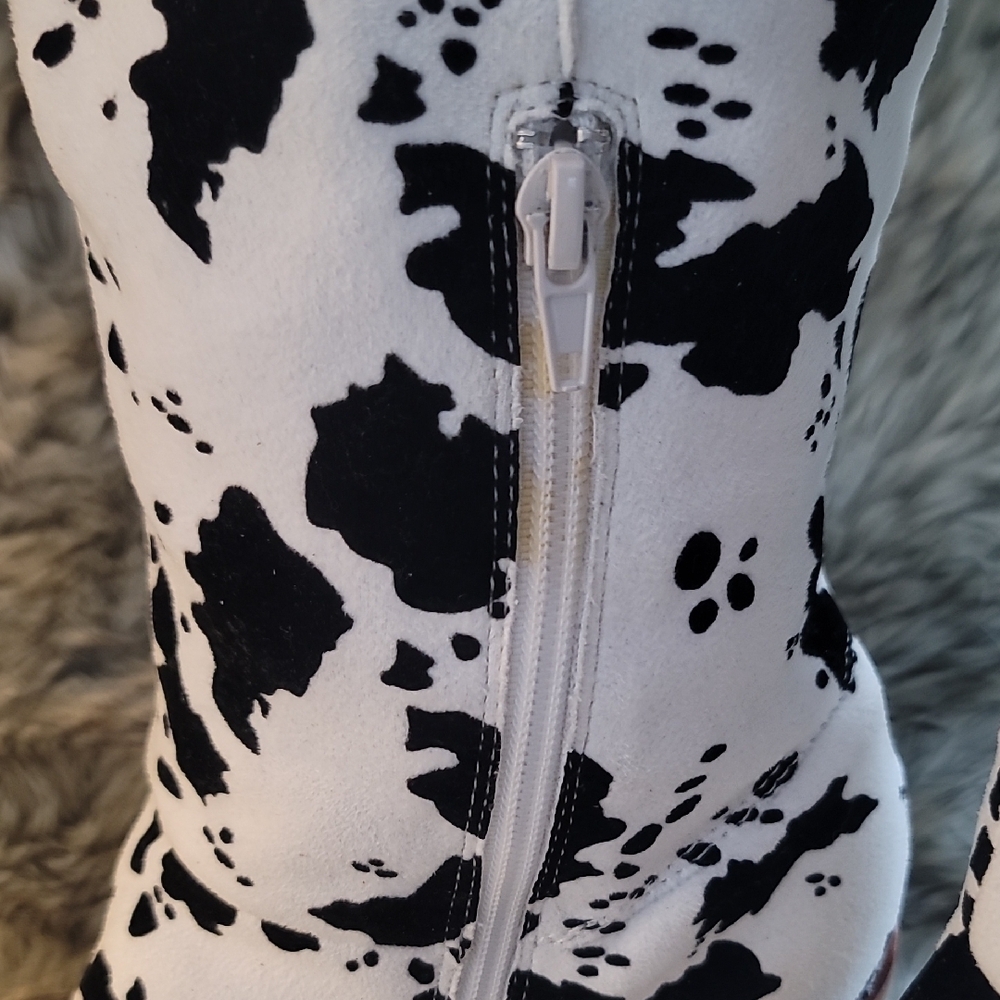 Altar'd State Black and White  Cow Patterned Heeled Boots - Picture 9 of 16